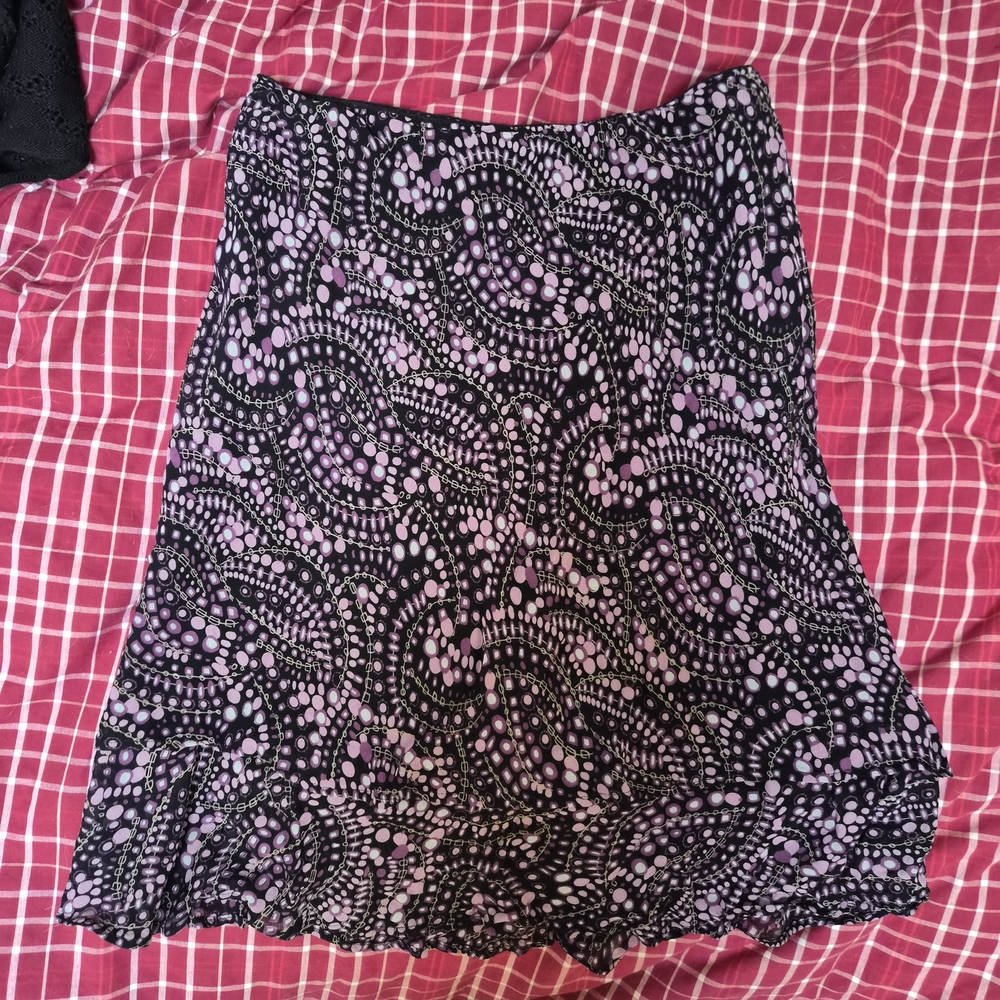 Black & Lavender Patterned A-Line Skirt